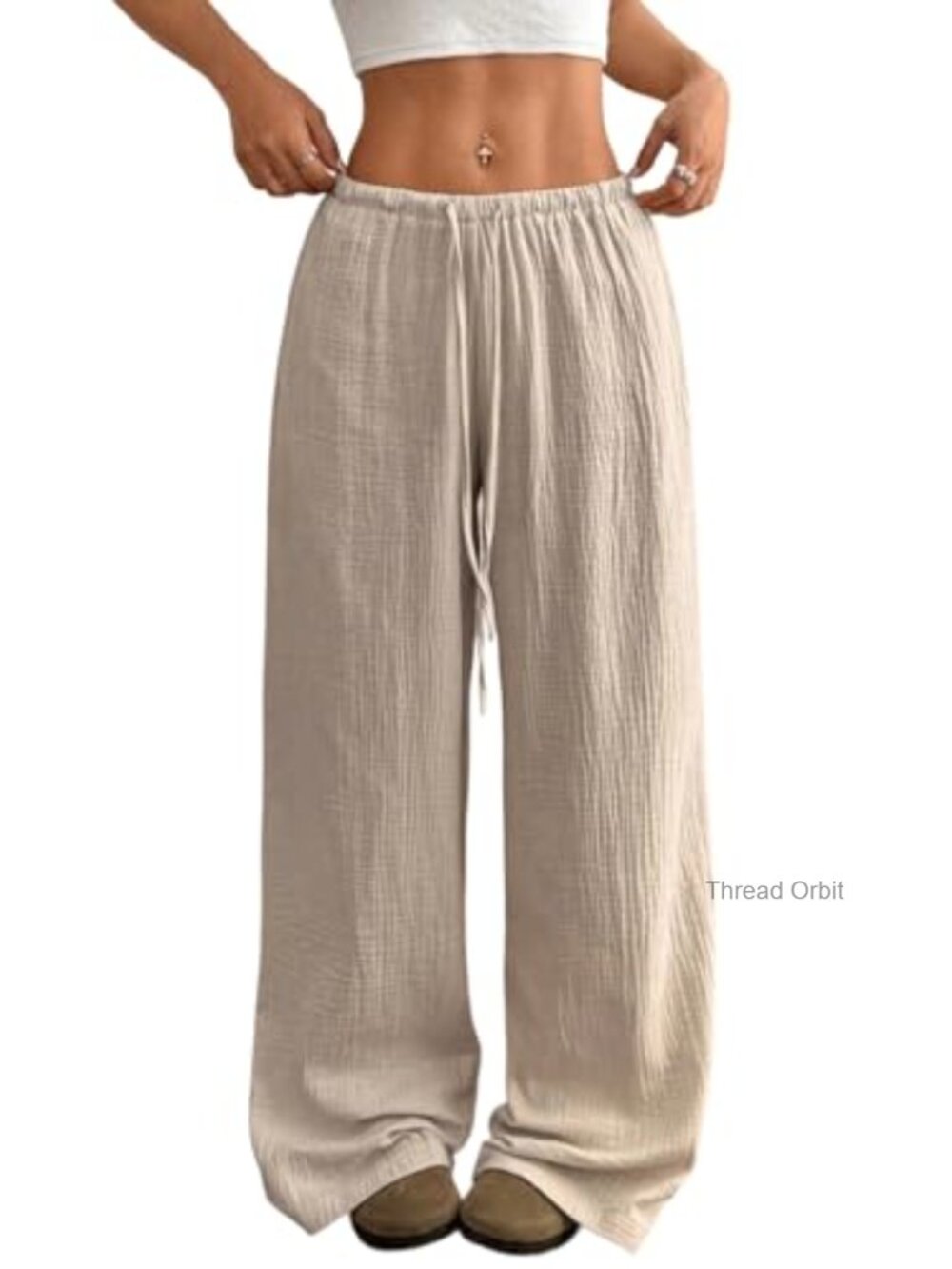 Womens Linen Pants Wide Leg Beach Trousers with Pockets